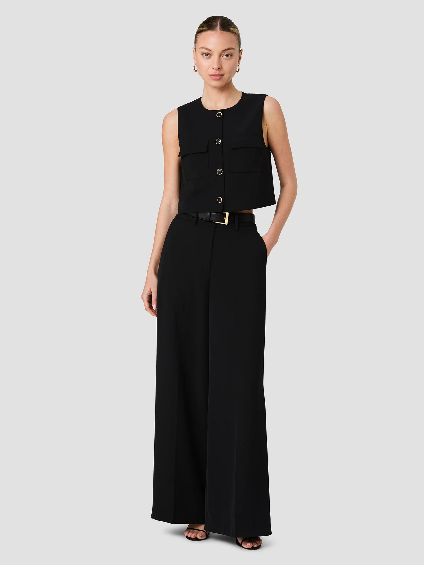 French Connection Harry Suiting Sleeveless Boxy Top in Black