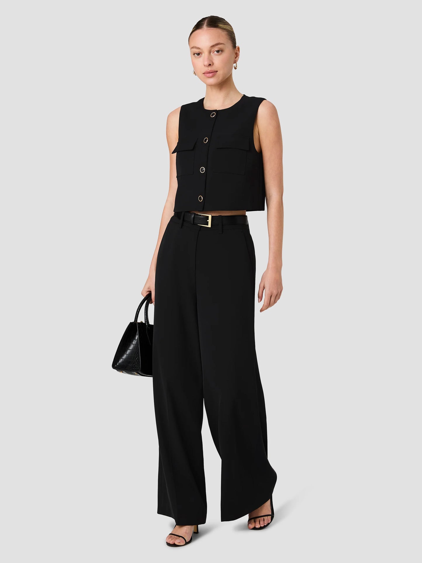 French Connection Harry Suiting Sleeveless Boxy Top in Black