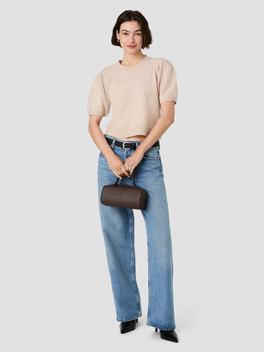 French Connection Yulia Knit Puff Sleeve Top in Oatmeal