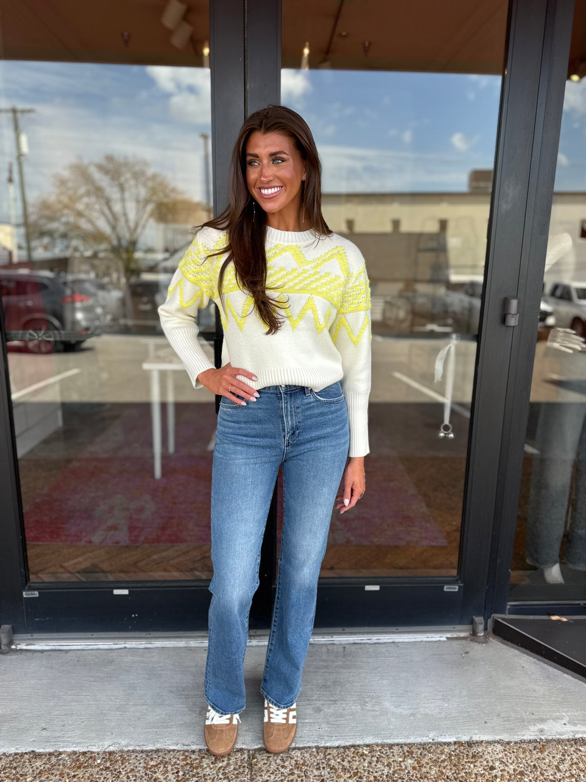 Deluc UFO Sweater in Ecru With Yellow