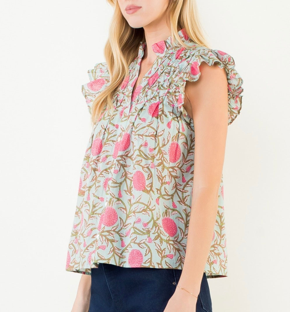 Kasie Floral Top in Mint