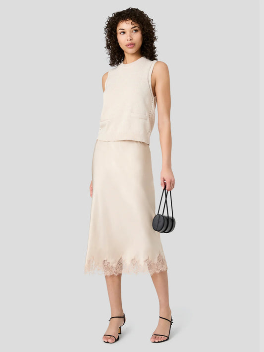 French Connection Mozart Sleeveless Pointelle Top in Oatmeal
