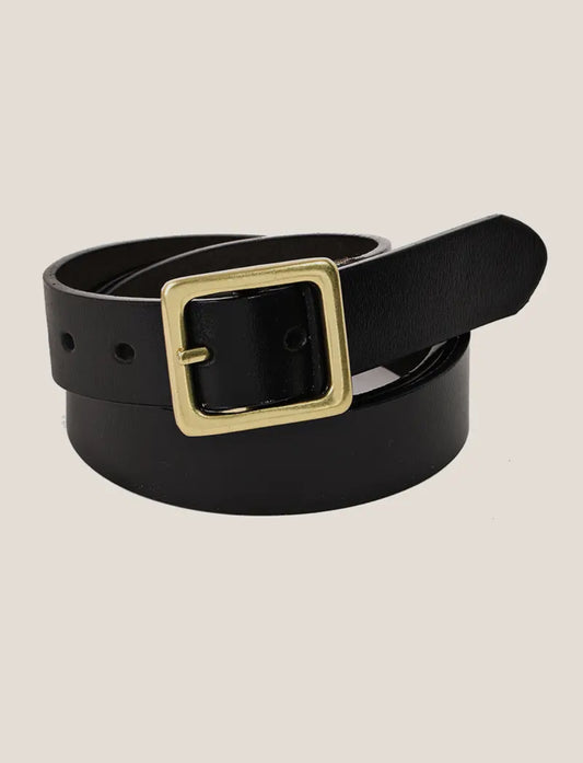 Linde Leather Square Buckle Belt in Black