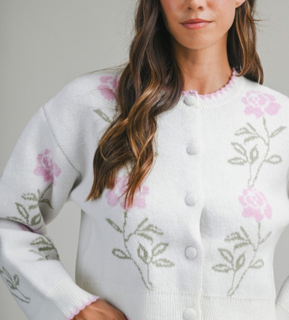 Tess Floral Jacquard Button Down Knit Cardigan