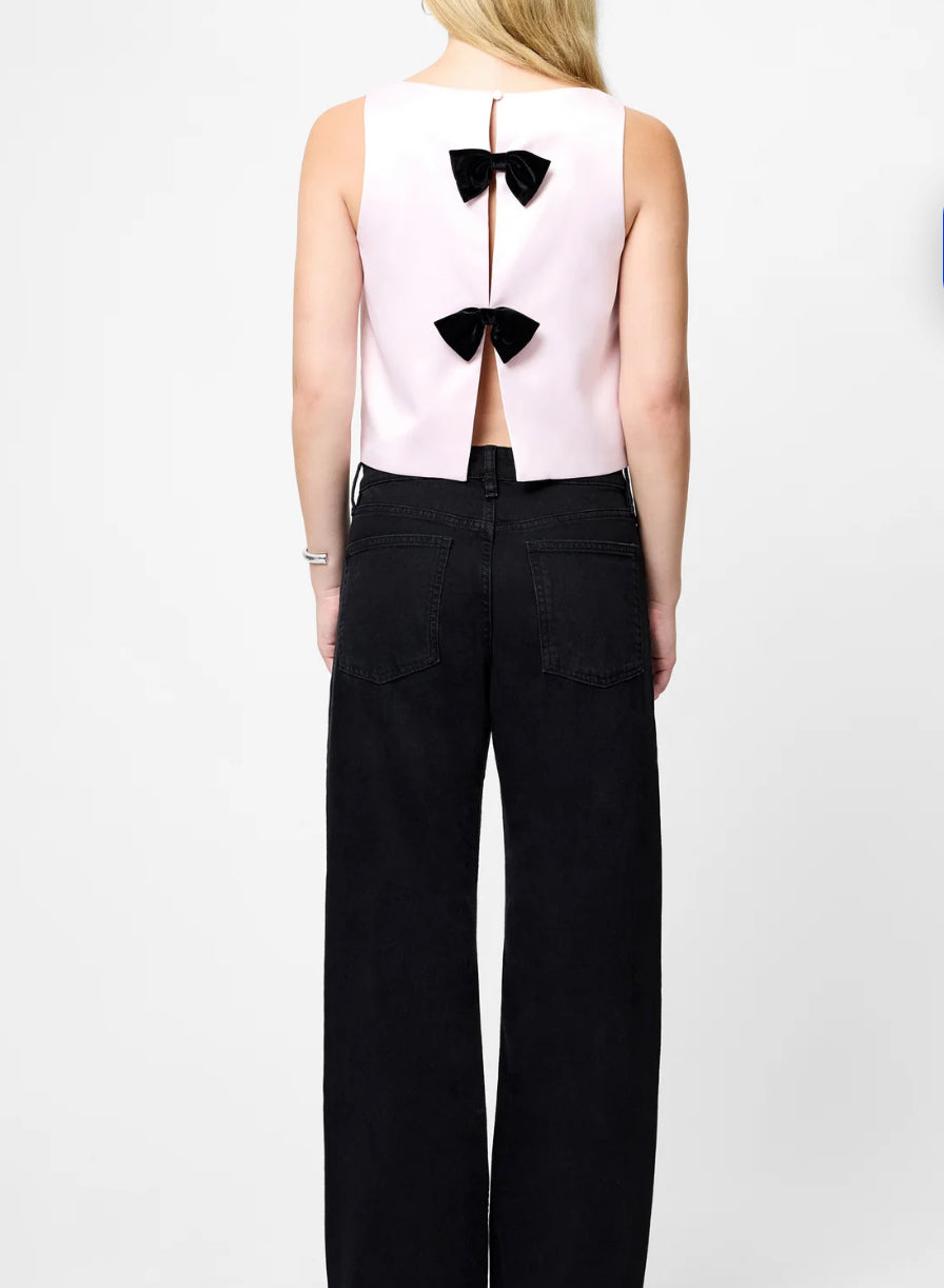 French Connection Carey Combo Velvet Bow Top in Soft Blush