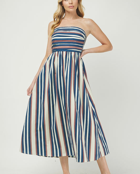 Kayla Strapless Tube Maxi Dress in Navy Multi