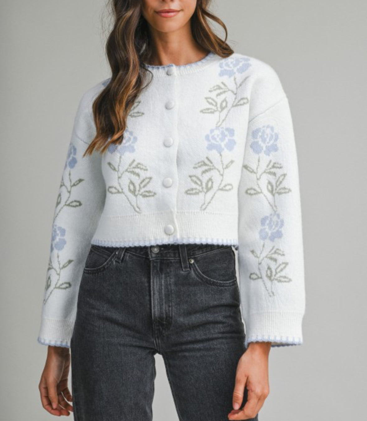 Tess Floral Jacquard Button Down Knit Cardigan