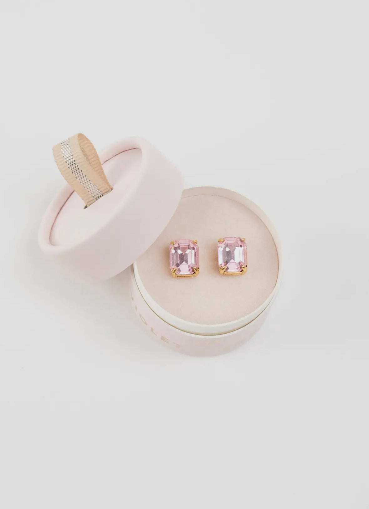 Everlyn Emerald Cut Crystal Post Earrings in Light Rose