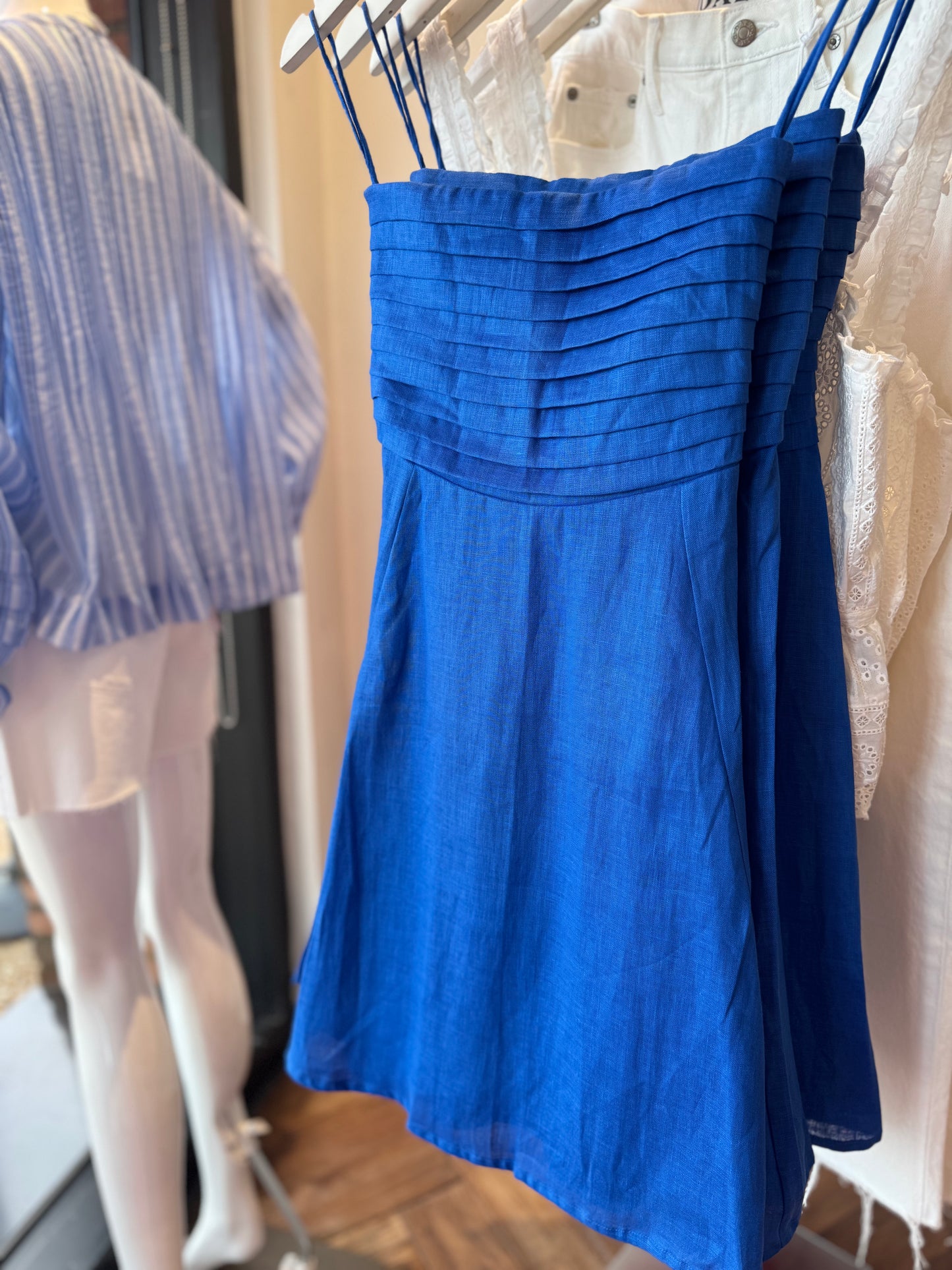 Lusana Talia Linen Mini Dress in Atlantic Blue