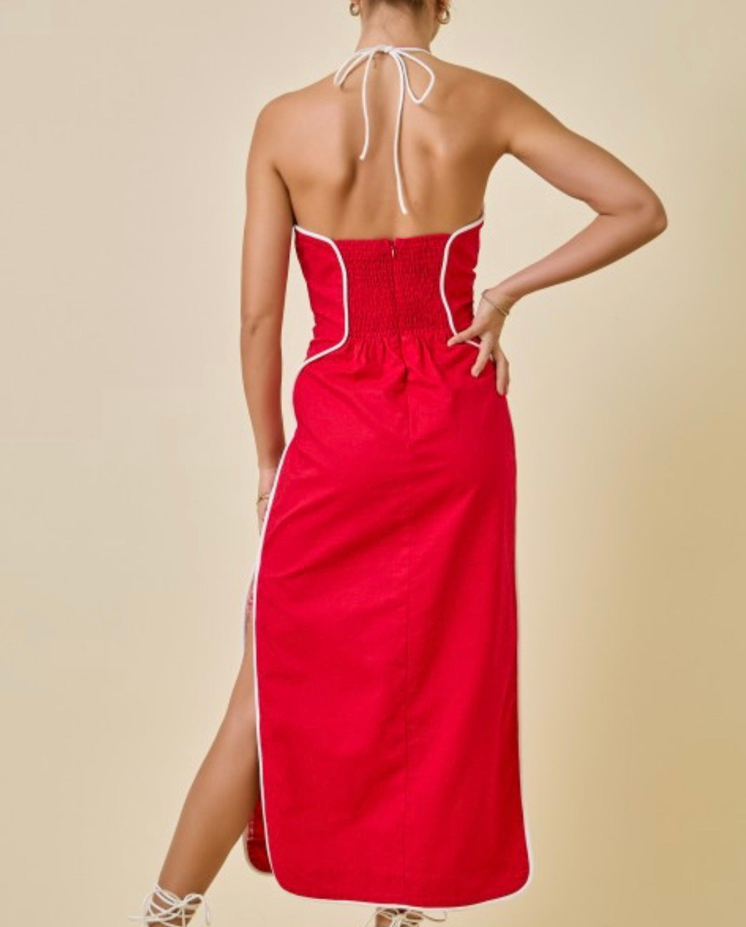 Ellie Halter Neck Midi Dress in Red