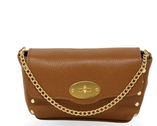 Vallie Genuine Italian Leather Crossbody Bag in Camel