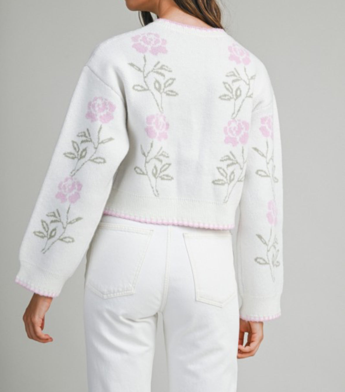 Tess Floral Jacquard Button Down Knit Cardigan