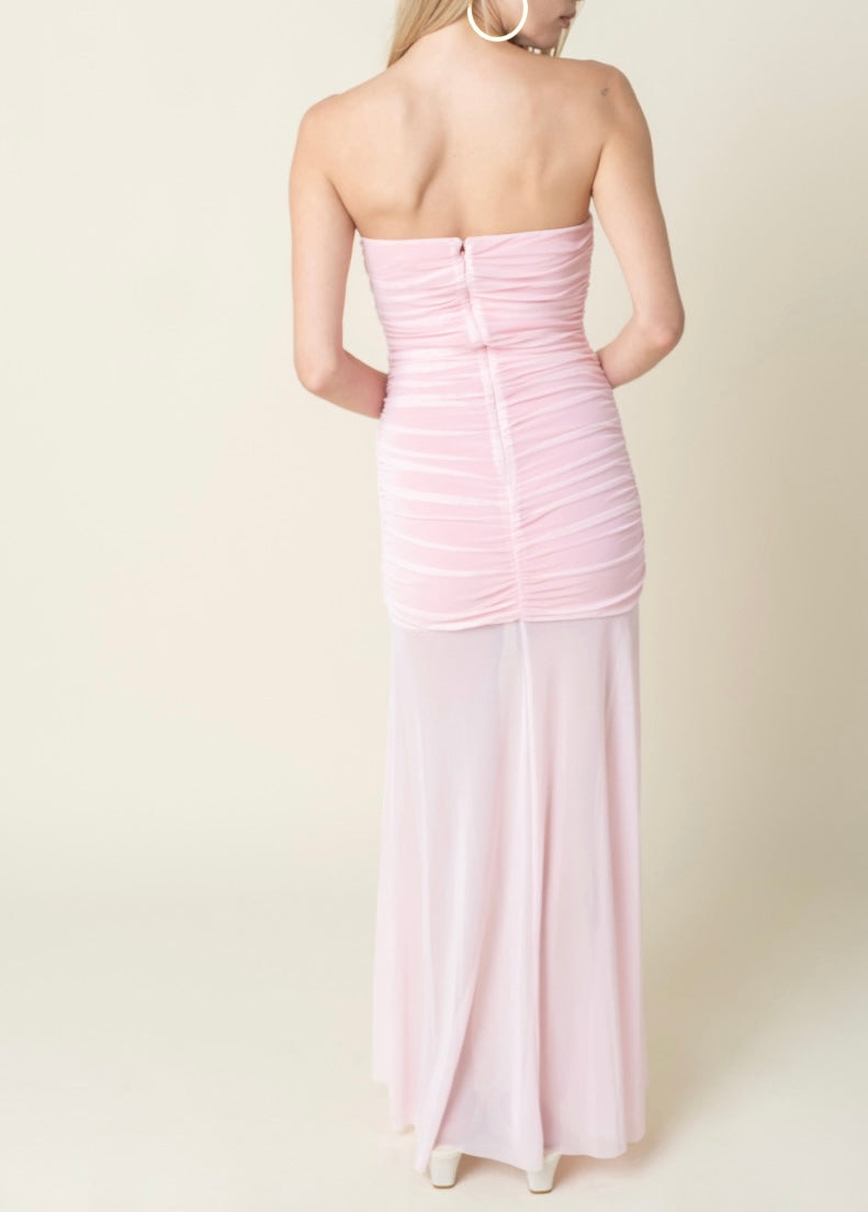 Bryn Strapless Mesh Maxi Dress in Pink