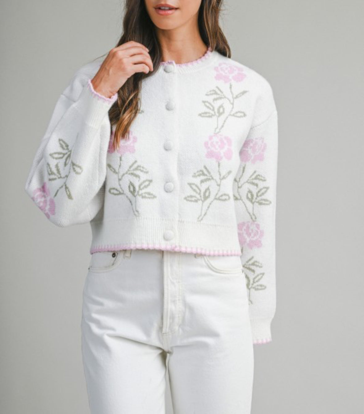 Tess Floral Jacquard Button Down Knit Cardigan