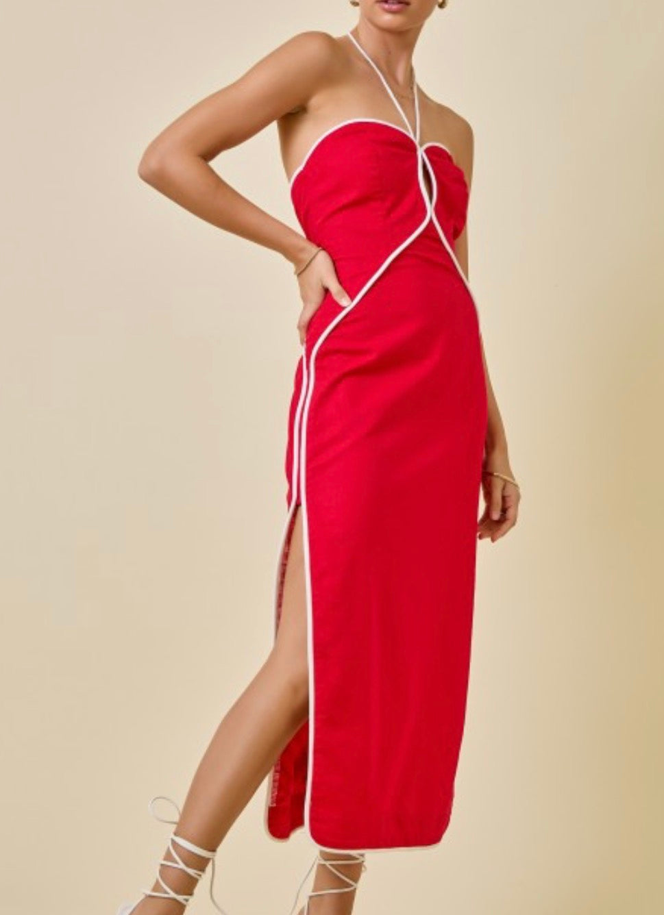 Ellie Halter Neck Midi Dress in Red