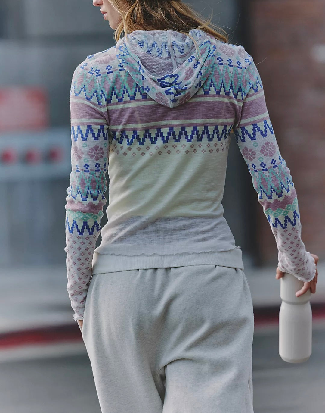 FP Movement Printed Breathe Easy Long Sleeve Layer in Plaid Fairisle Titan