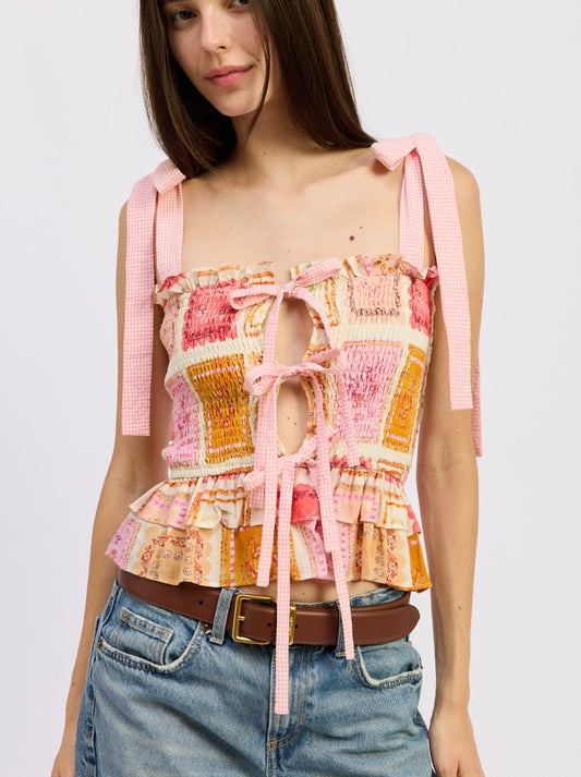 Jacquie The Label Eliana Top in Ivory Pink Multi
