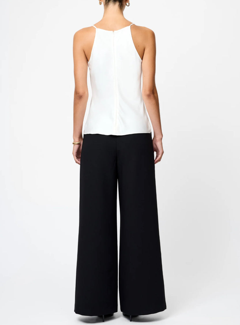 French Connection Ennis Satin Cowl Neck Top in Porcelain Cream