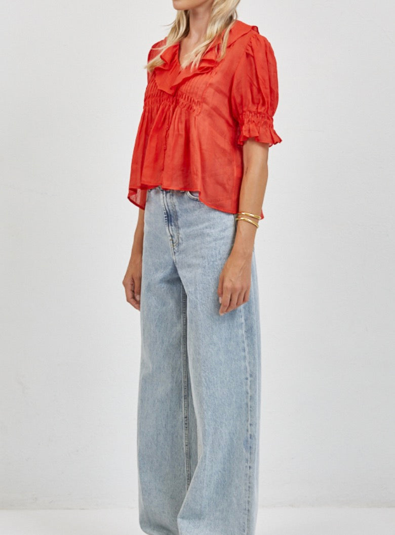 A.Ren Robine Ruffle Top in Red