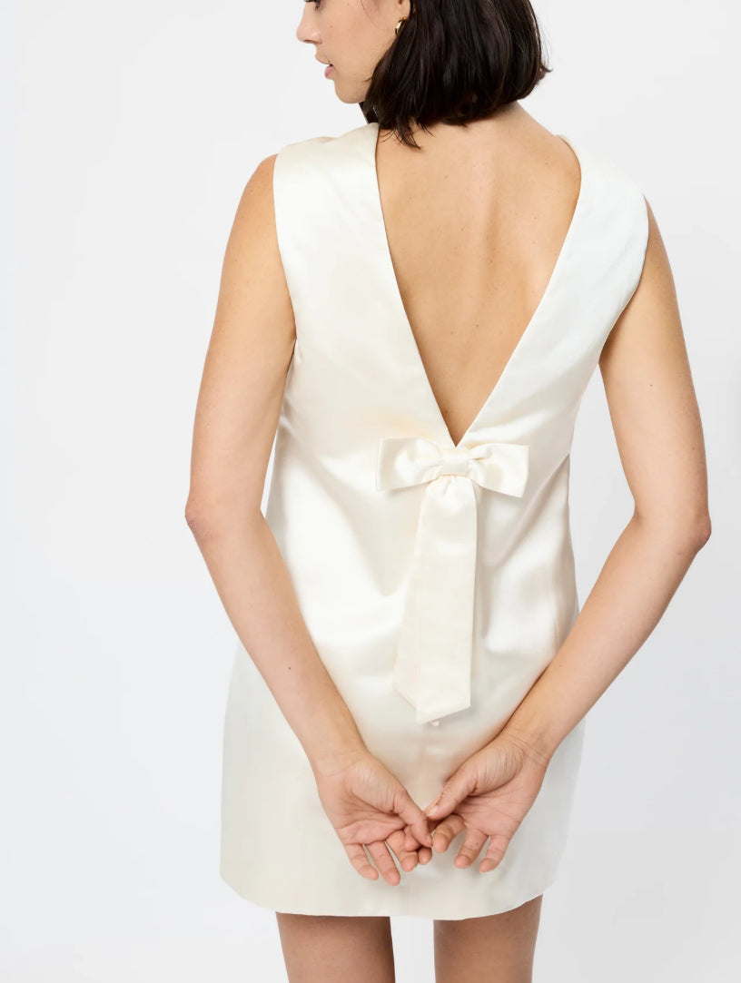 French Connection Jaxon Satin Bow Shift Dress in Cream