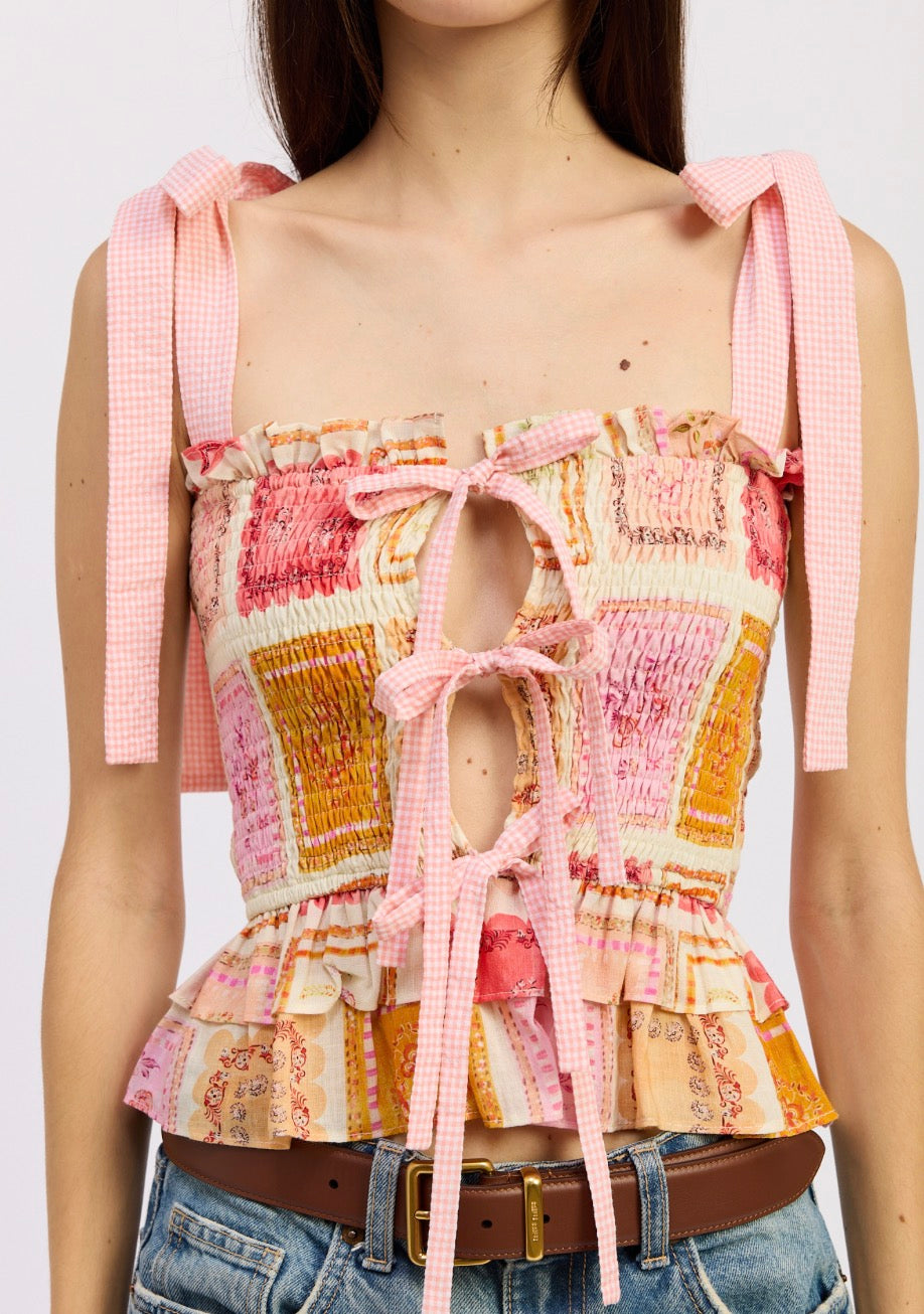 Jacquie The Label Eliana Top in Ivory Pink Multi