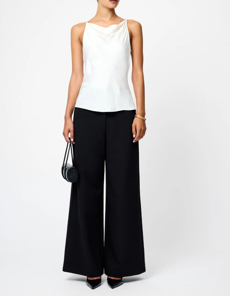 French Connection Ennis Satin Cowl Neck Top in Porcelain Cream