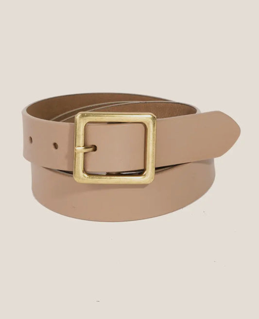 Linde Leather Square Buckle Belt in Taupe