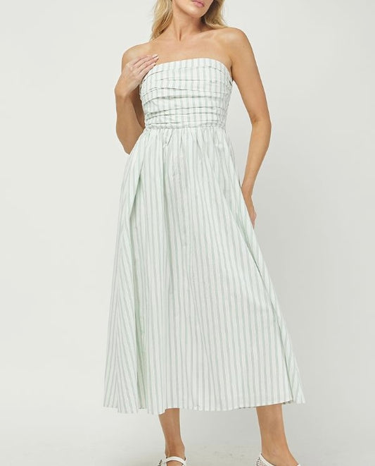 Hampy Maxi Dress in Green White Stripe