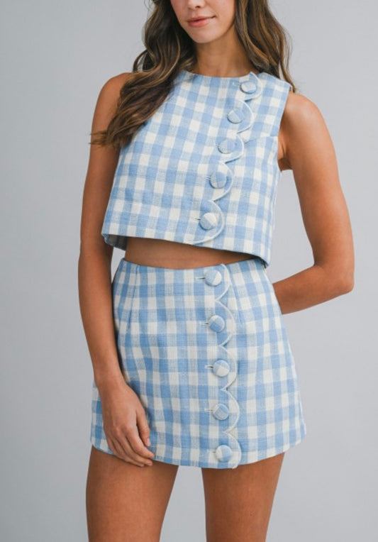 Virginia Gingham Scallop Top & Skort Set in Blue