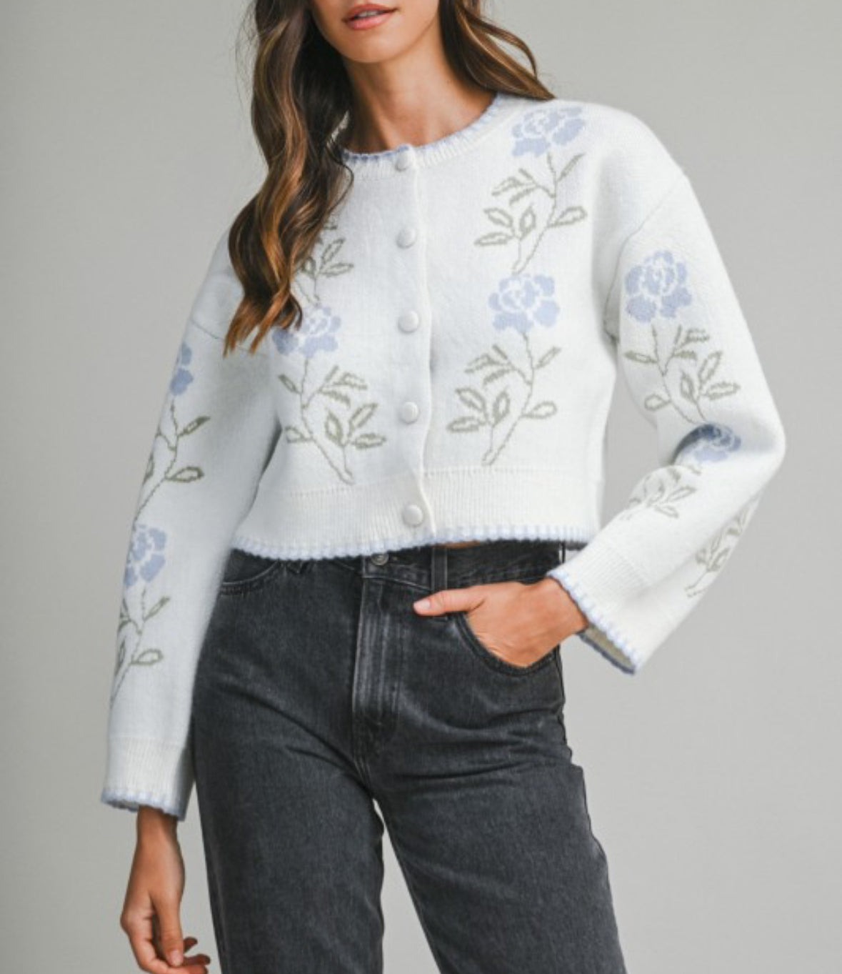Tess Floral Jacquard Button Down Knit Cardigan