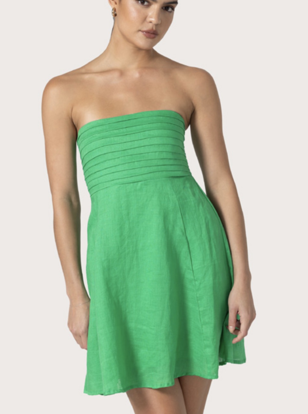 Lusana Talia Linen Mini Dress in Kelly Green