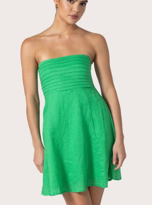 Lusana Talia Linen Mini Dress in Kelly Green
