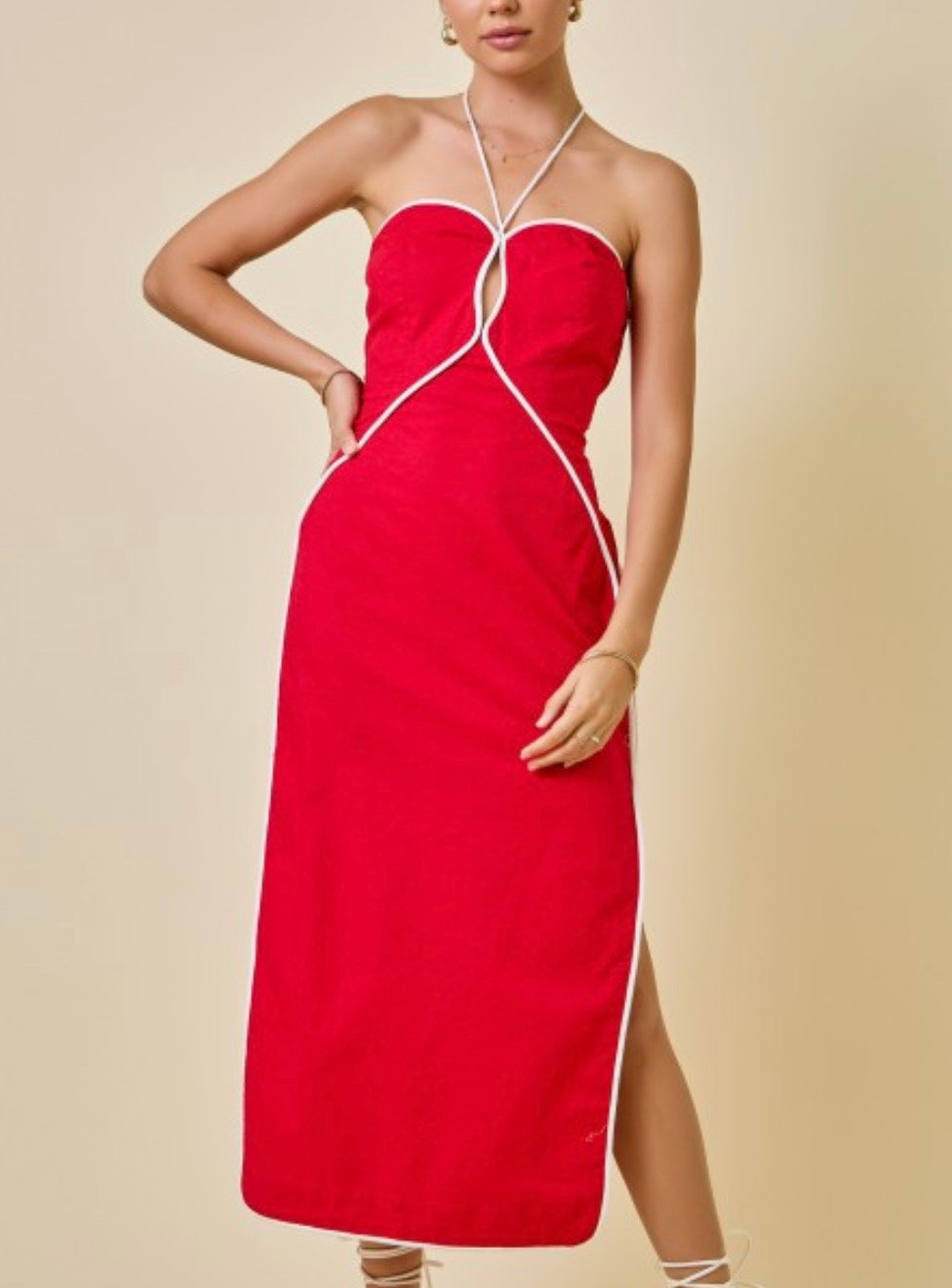 Ellie Halter Neck Midi Dress in Red
