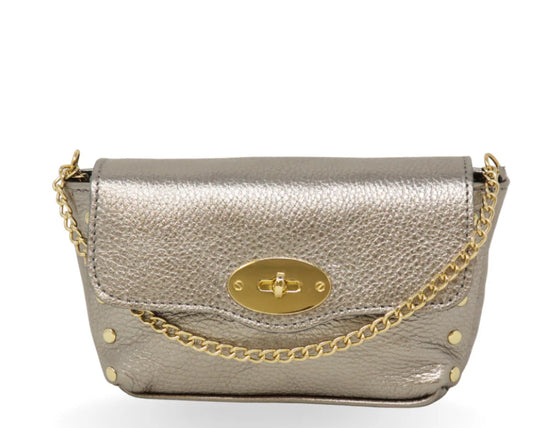 Vallie Genuine Italian Leather Crossbody Bag in Pewter