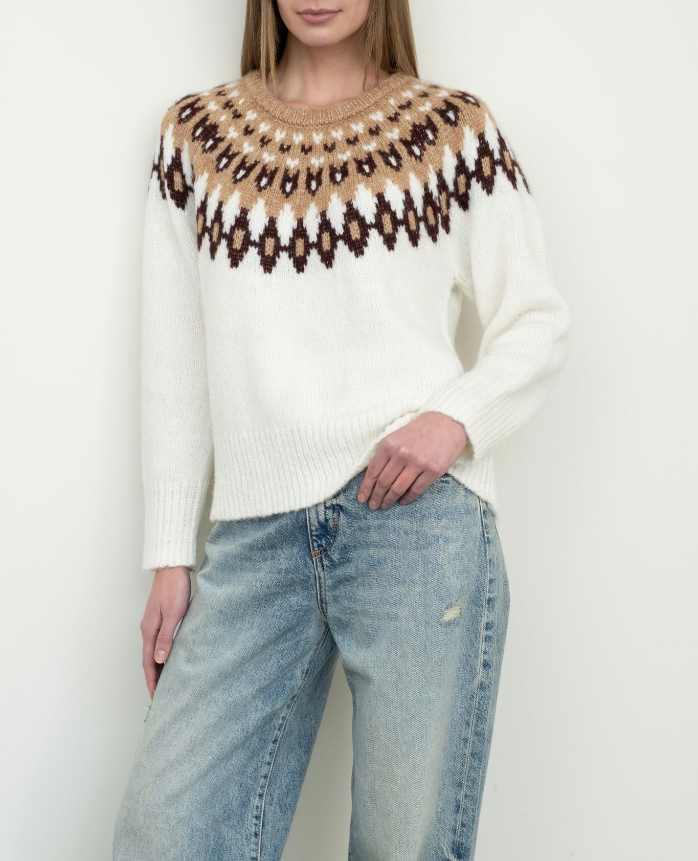 Moon River Isle Pullover Sweater in Cream Multi