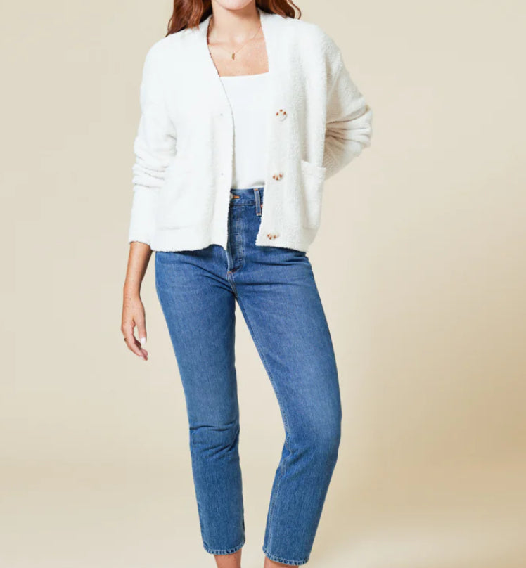Softies Solid Marshmellow Crop Cardigan in Almond