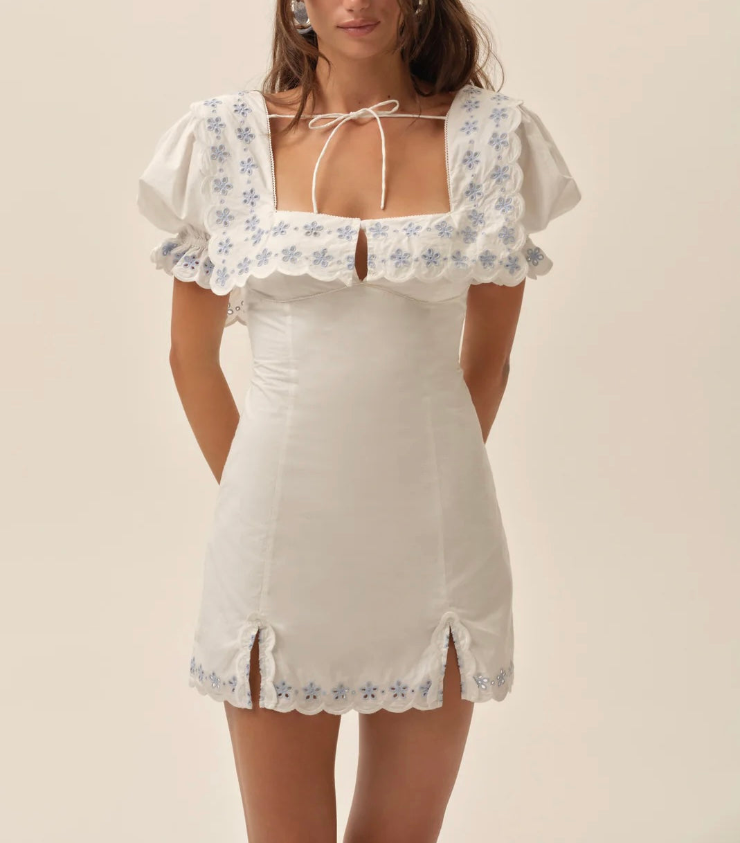 For Love & Lemons Poppy Collared Mini Dress in White