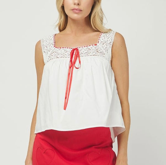 Veronica Poplin Top With Crotchet Trim