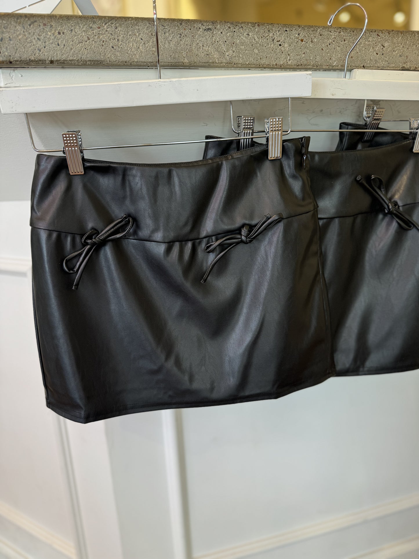 Bow Leather Mini Skort