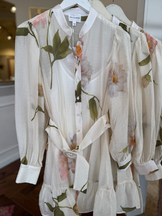 Lavender Brown Elizabeth Dress in Cream Taupe