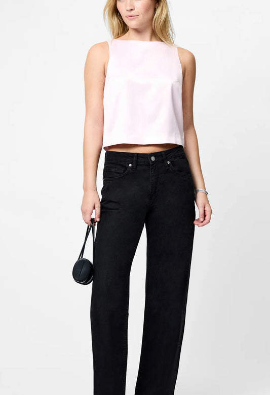 French Connection Carey Combo Velvet Bow Top in Soft Blush