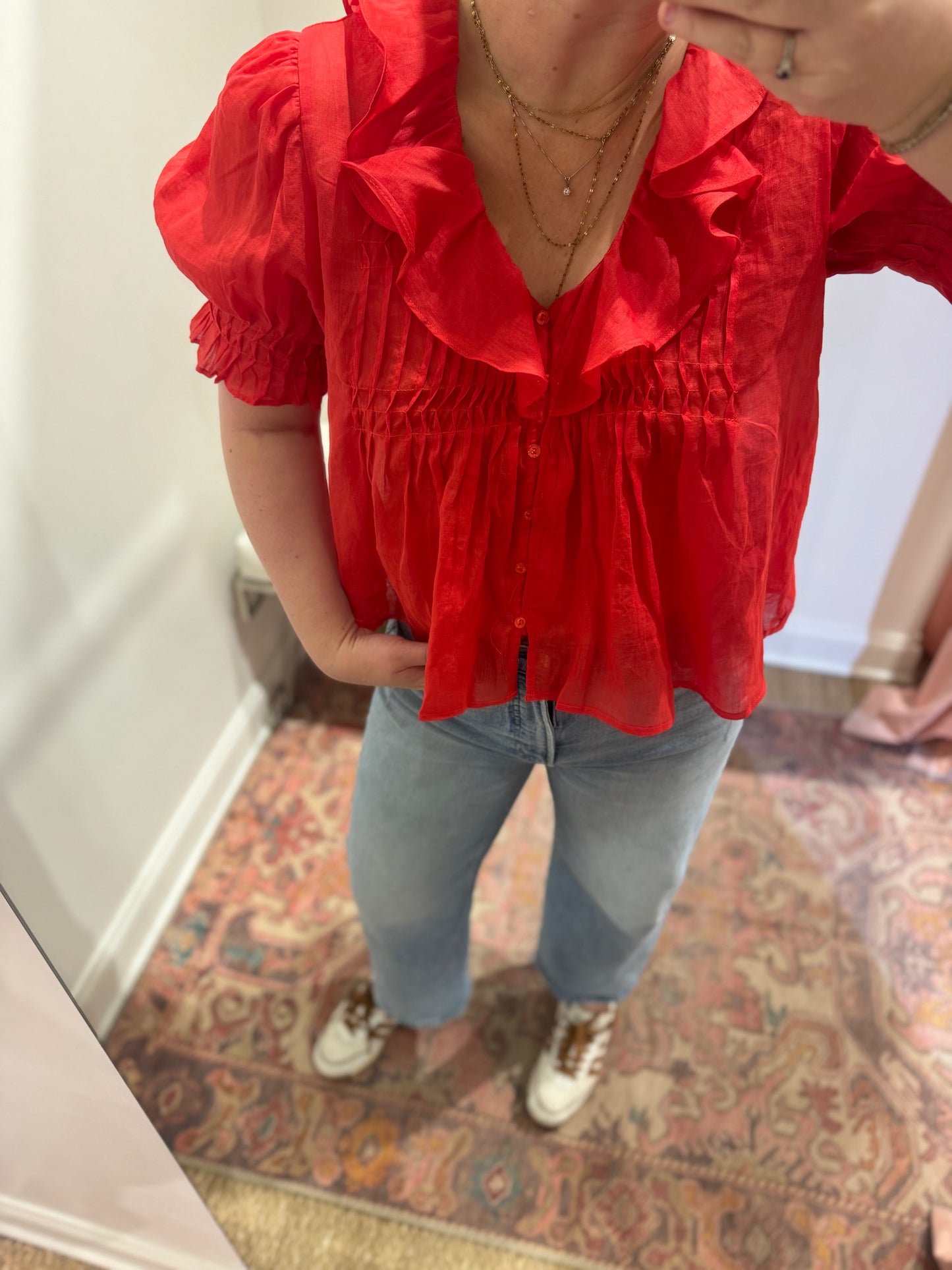 A.Ren Robine Ruffle Top in Red