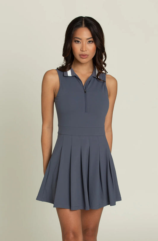 Gold Hinge Navy Pleated Lined Collar Tennis Dress