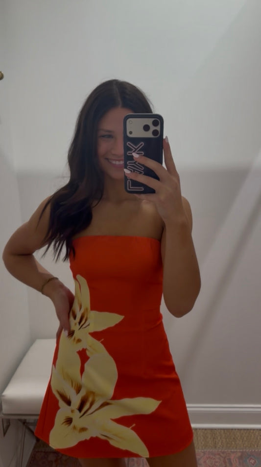 Fete Floral Strapless Mini Dress in Red