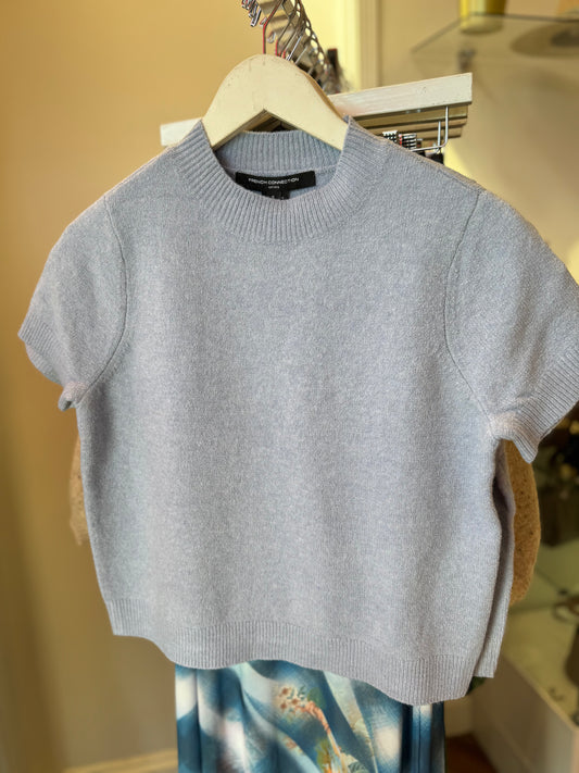 French Connection Vhari Mock Neck Short Sleeve Top in Moonmist