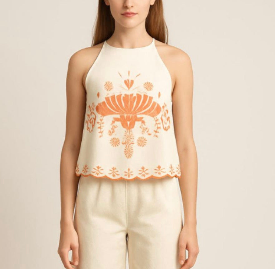 Dunn Halter Top in Orange Cream