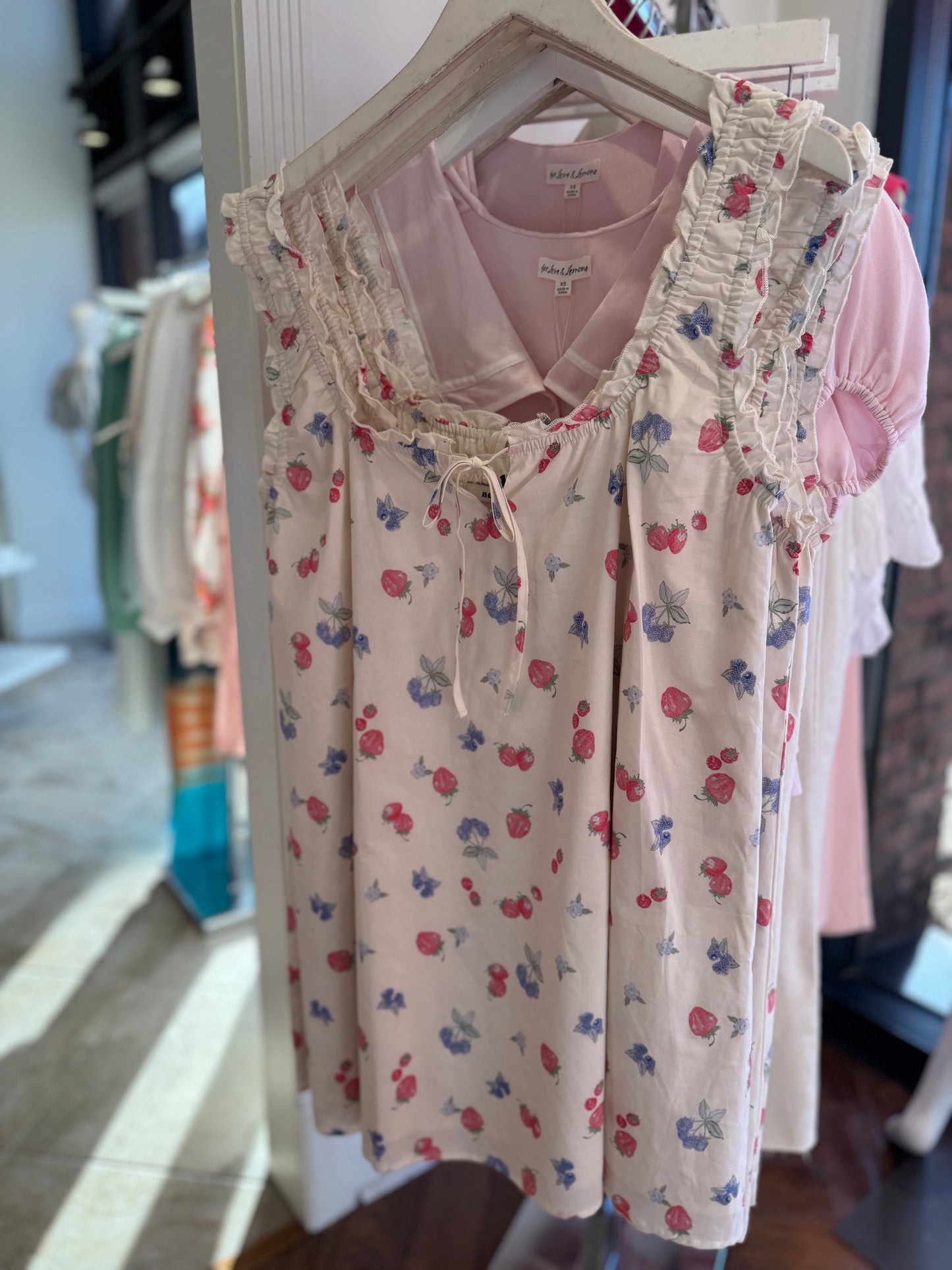 Nosef Fruit Printed Mini Dress in Ecru