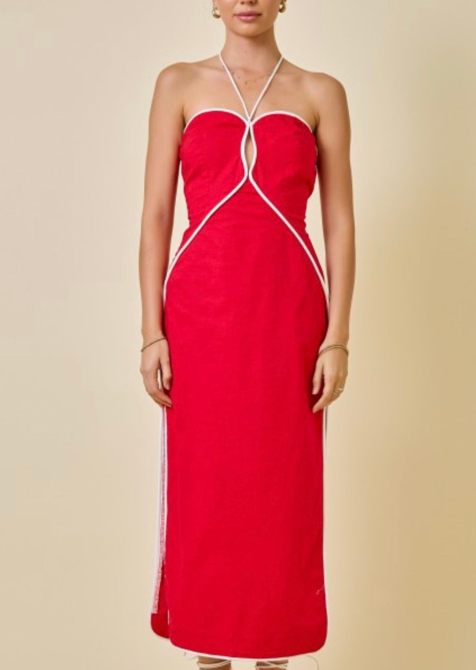 Ellie Halter Neck Midi Dress in Red