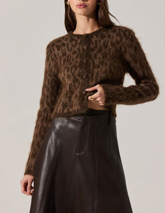 ASTR Katria Cardigan in Brown Cheetah
