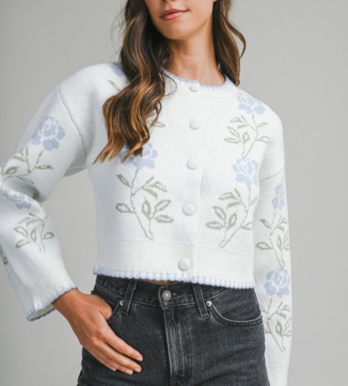 Tess Floral Jacquard Button Down Knit Cardigan